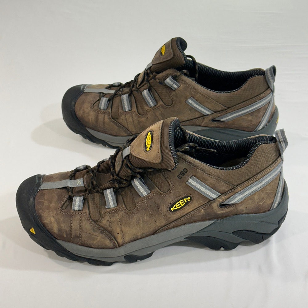 Keen‎ Work Shoes Flint Low 15 Brown Leather Steel Toe ESD Safety Hiking Utility